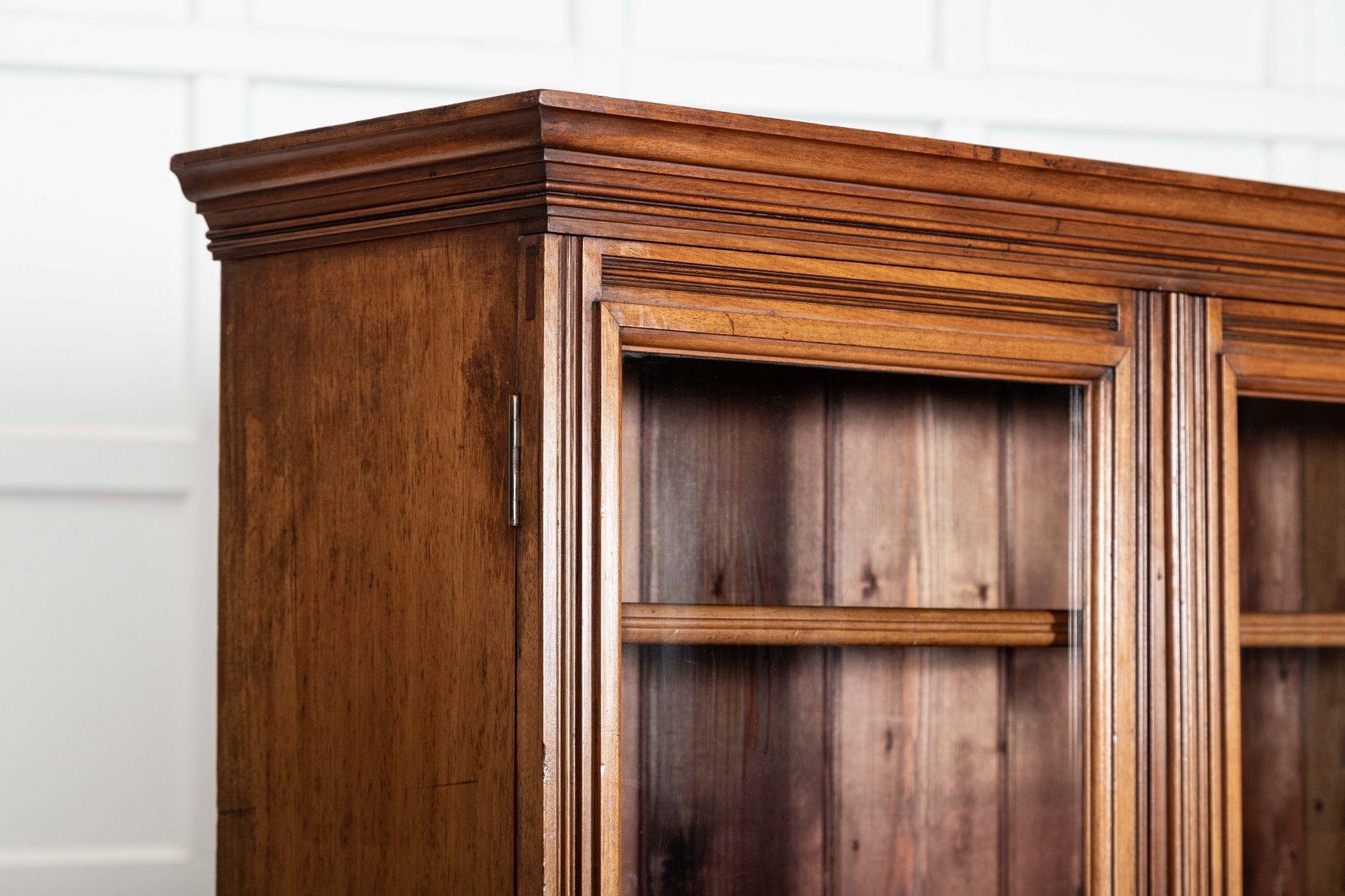 Large 19thC English Walnut Glazed Bookcase For Sale 9