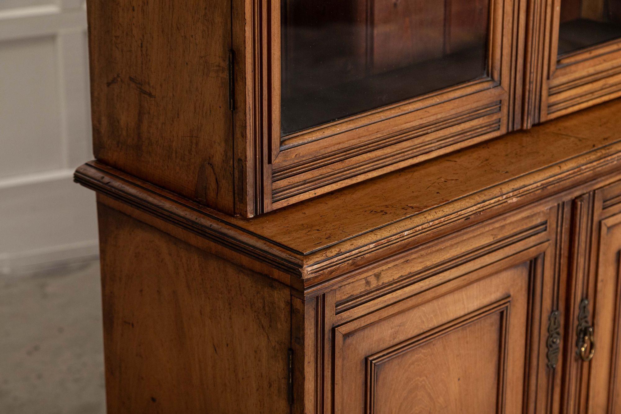 Large 19thC English Walnut Glazed Bookcase For Sale 11