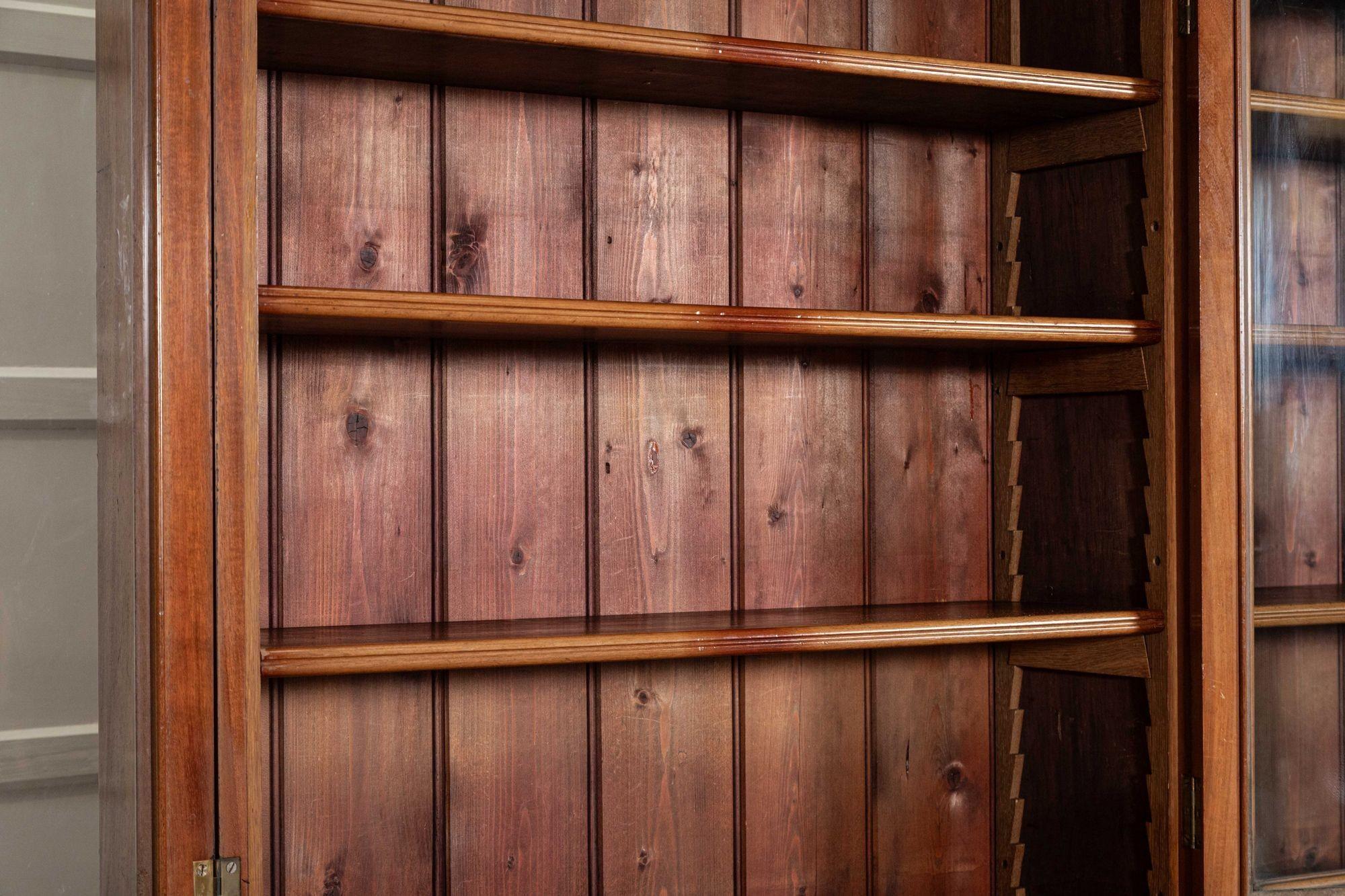 Large 19thC English Walnut Glazed Bookcase For Sale 13