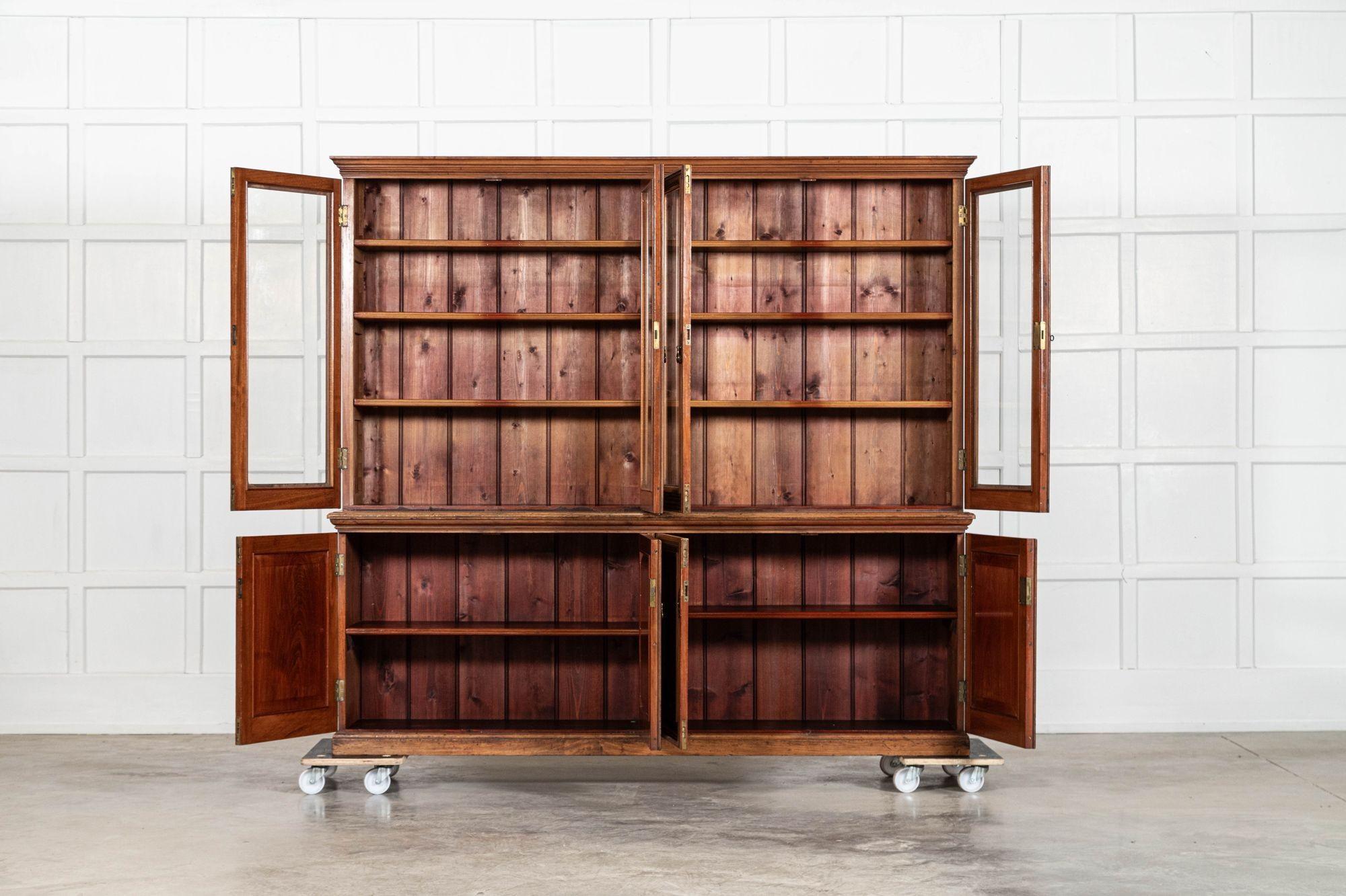 circa 1870
sku 2049B
Large 19thC English Walnut Glazed Bookcase

Together W190 x D39 x H175 cm
Base W189 x D39 x H71 cm
Base internal shelf depth 33 cm
Top W190 x D31 x H104 cm
Top internal shelf depth 24 cm
Weight 106Kg