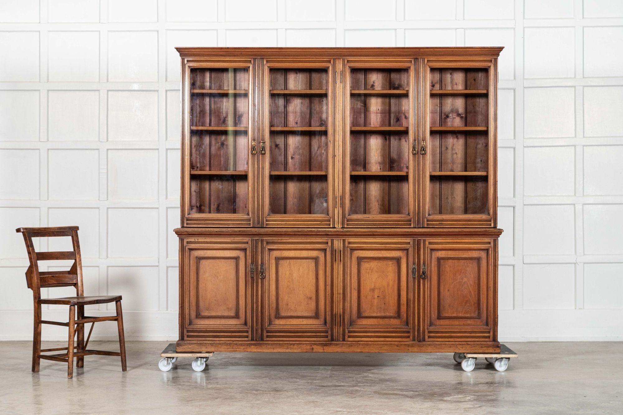 19th Century Large 19thC English Walnut Glazed Bookcase For Sale