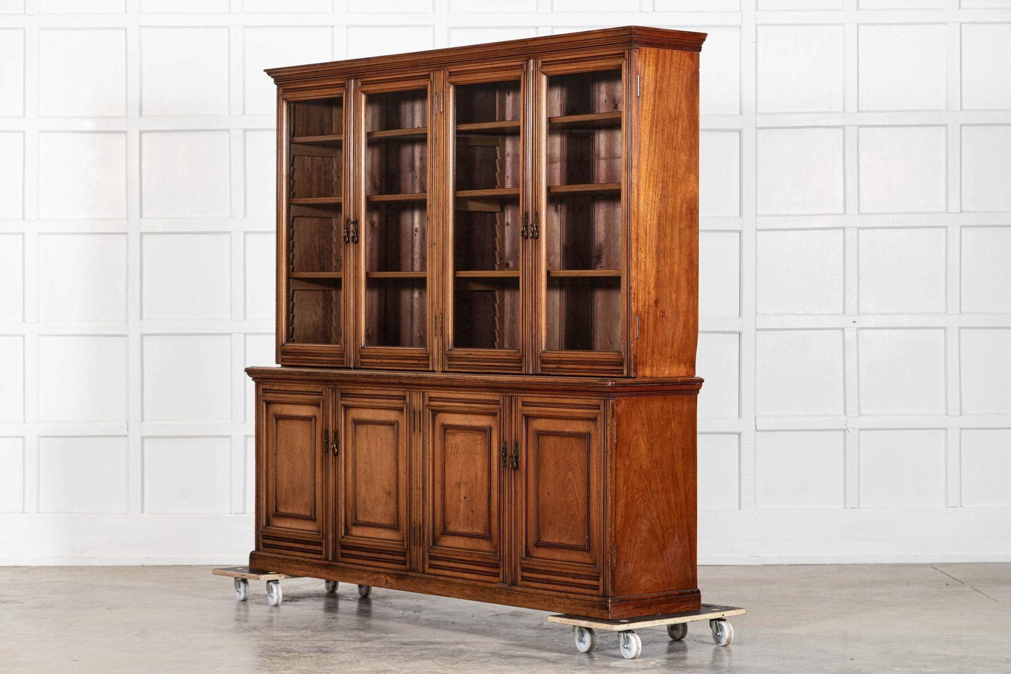 Large 19thC English Walnut Glazed Bookcase For Sale 1