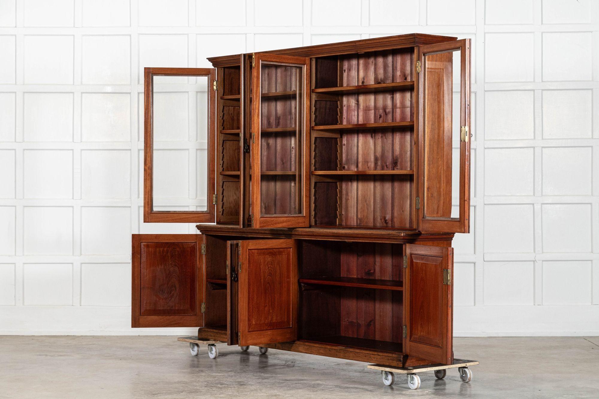 Large 19thC English Walnut Glazed Bookcase For Sale 2