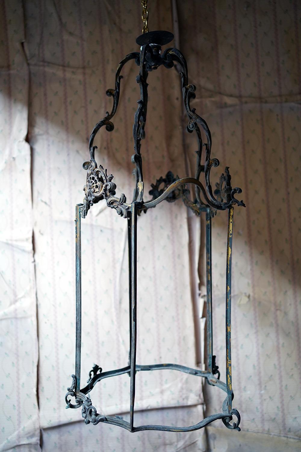 Large 19thC French Brass Rococo Revival Hanging Hall Lantern c.1880 For Sale 9