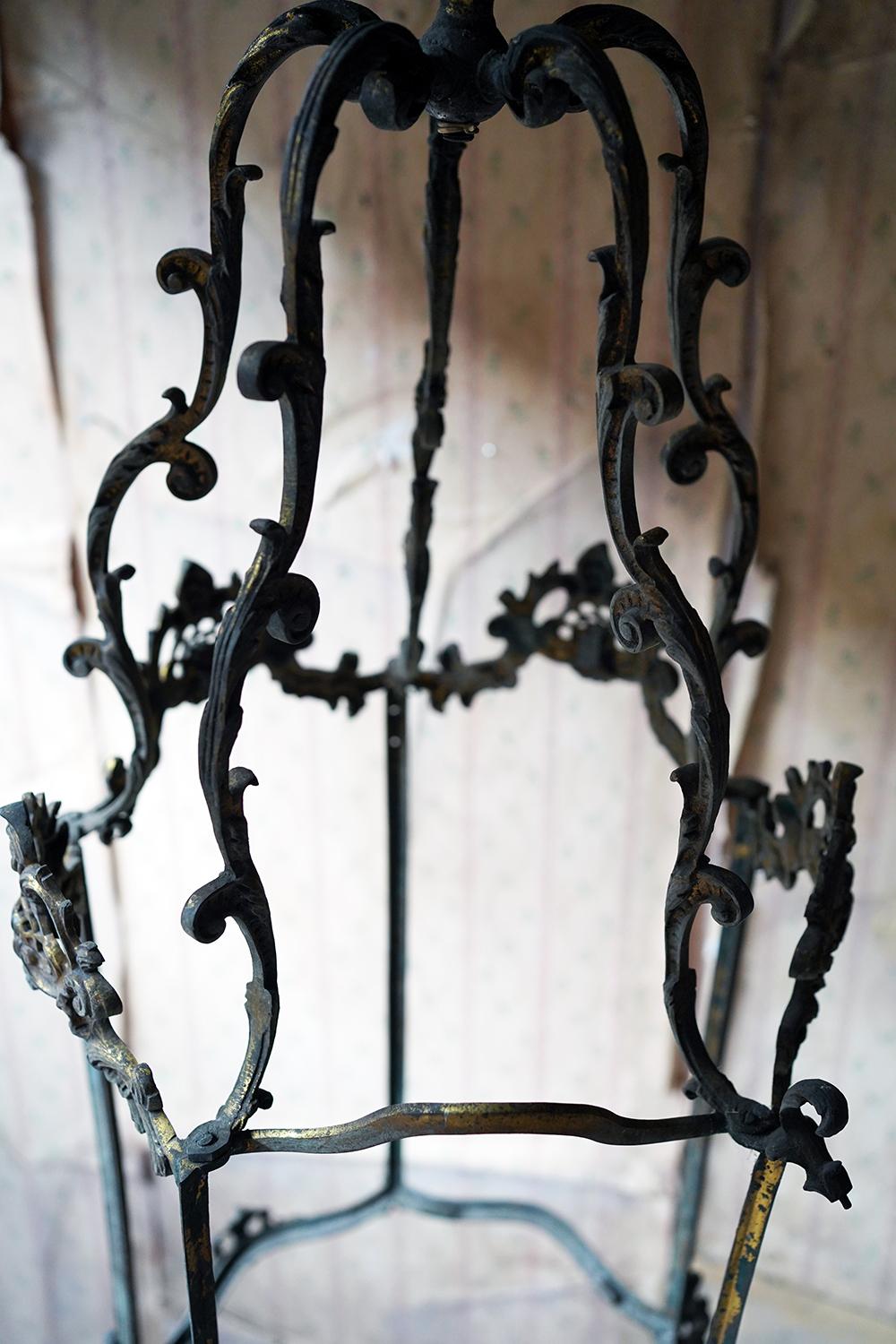 Large 19thC French Brass Rococo Revival Hanging Hall Lantern c.1880 For Sale 12