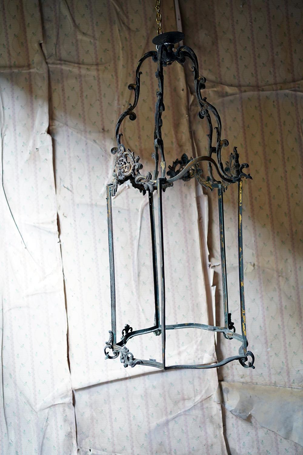 Large 19thC French Brass Rococo Revival Hanging Hall Lantern c.1880 For Sale 13