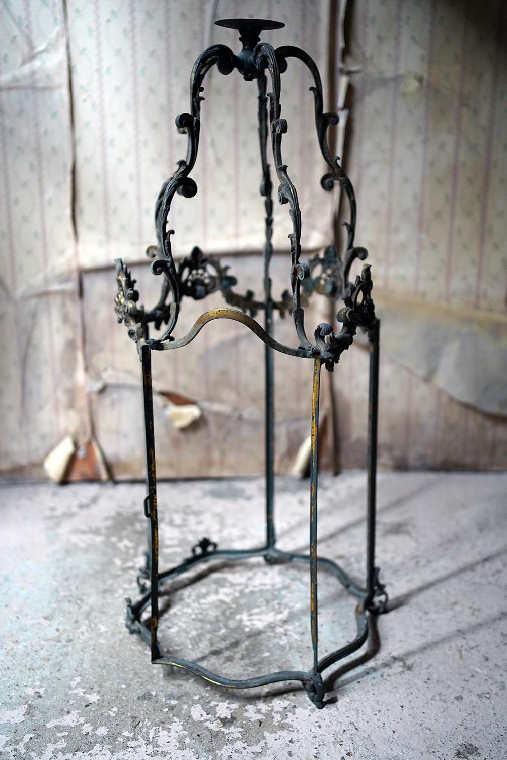 Large 19thC French Brass Rococo Revival Hanging Hall Lantern c.1880 For Sale 1