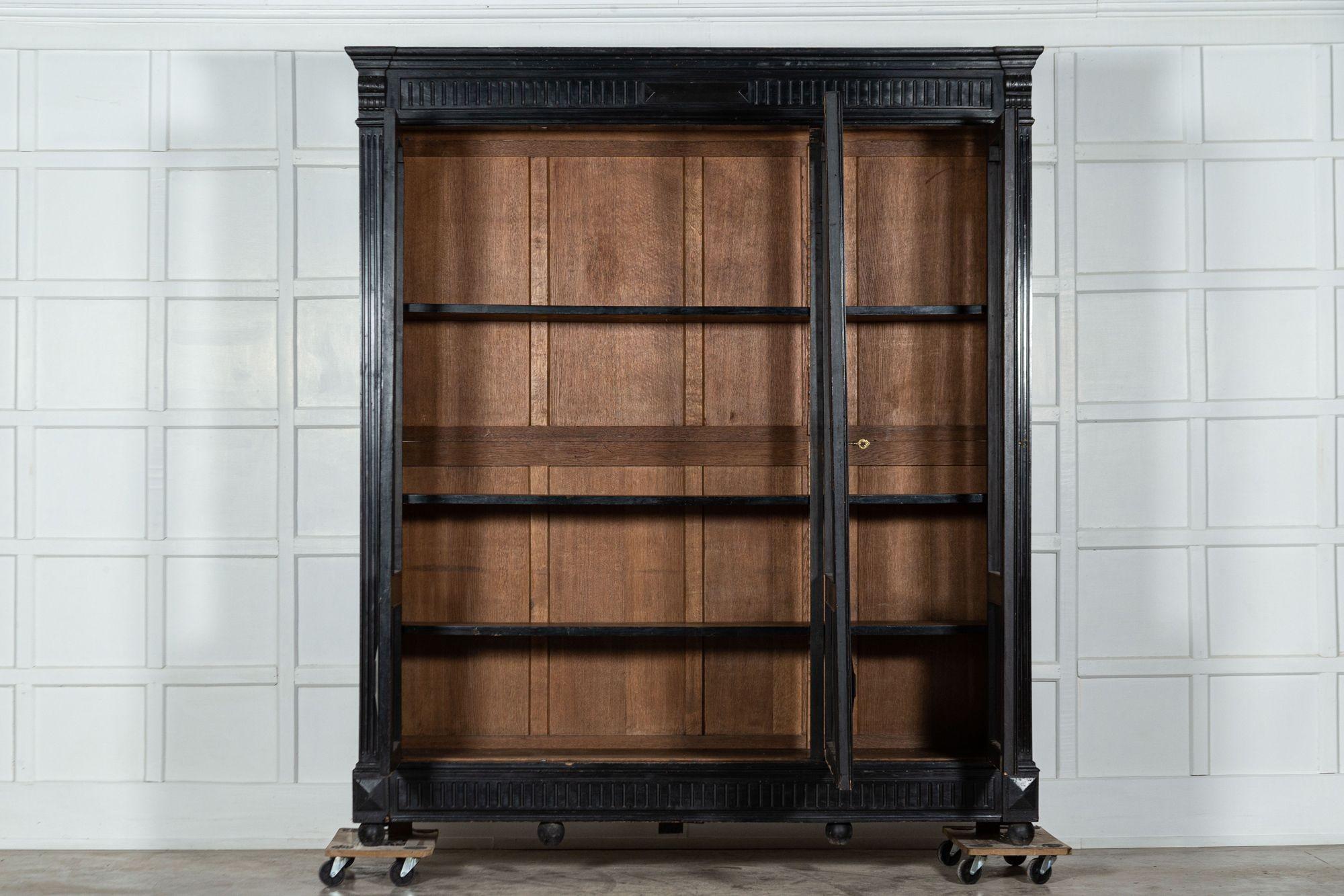 Large 19thC French Ebonised Oak Glazed Bookcase Cabinet In Good Condition In Staffordshire, GB