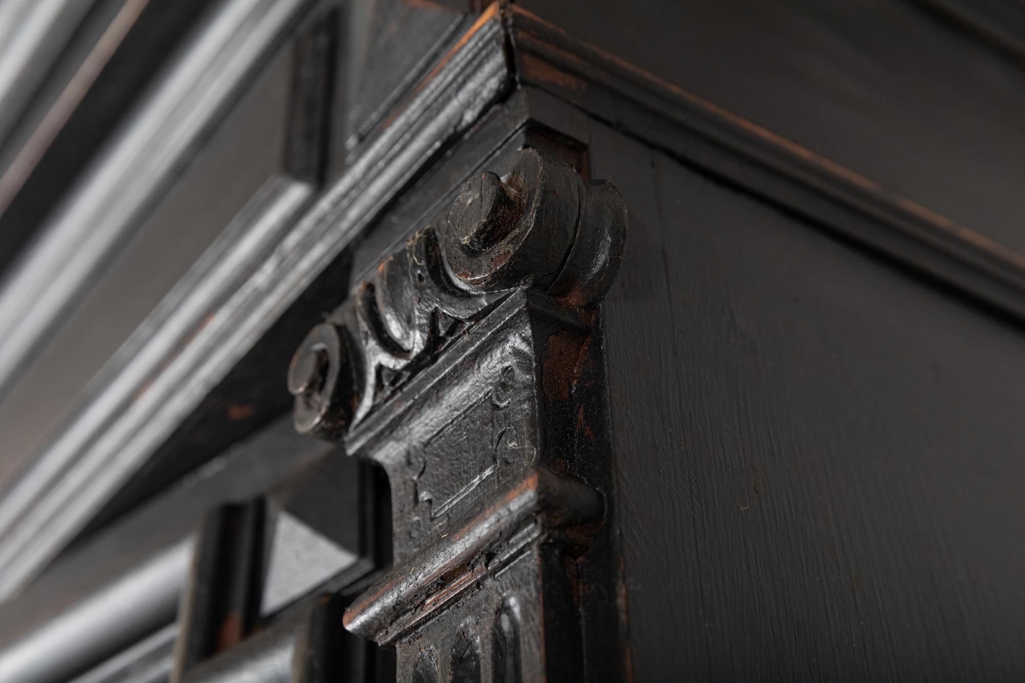 Large 19thC French Ebonized Oak Glazed Vitrine Bookcase 6
