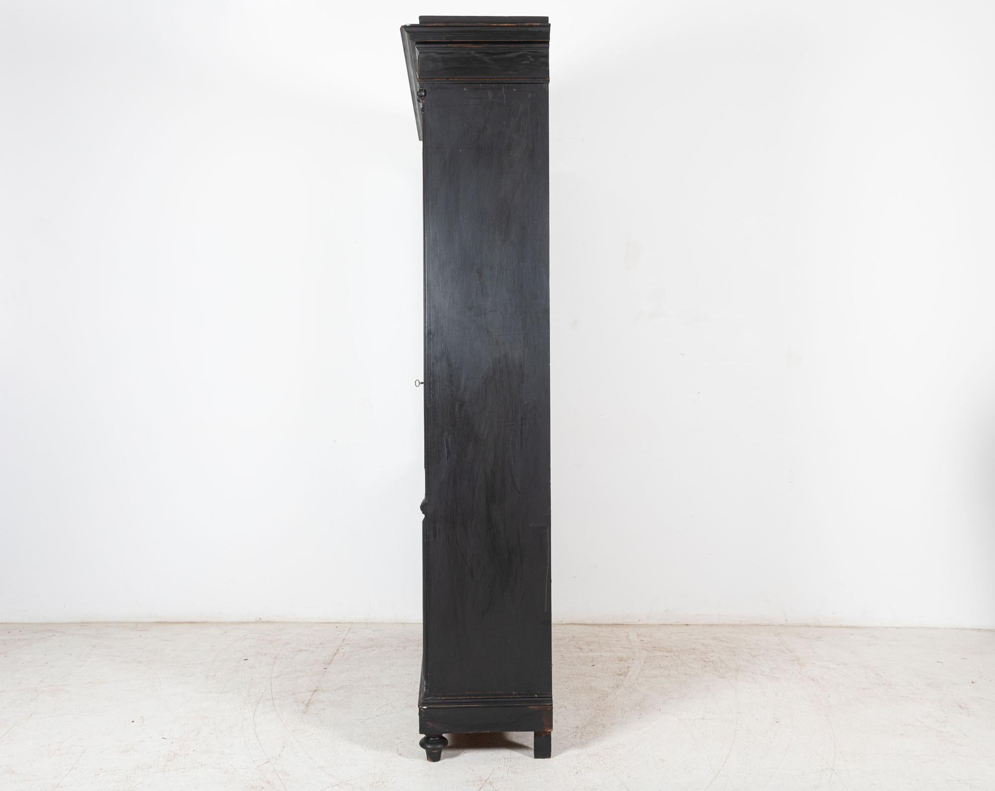 Large 19thC French Ebonized Oak Glazed Vitrine Bookcase 8