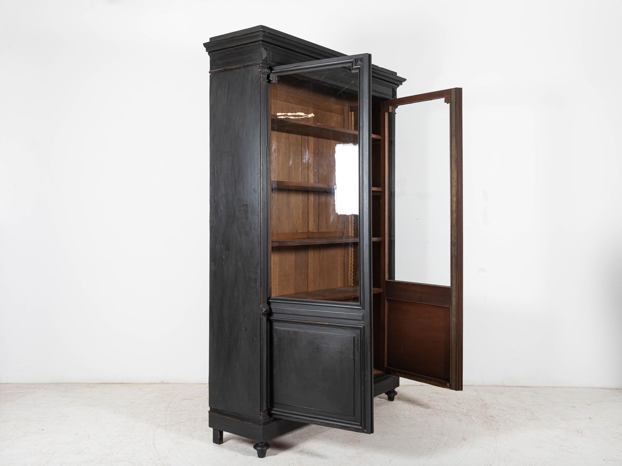 Large 19thC French Ebonized Oak Glazed Vitrine Bookcase In Good Condition In Staffordshire, GB