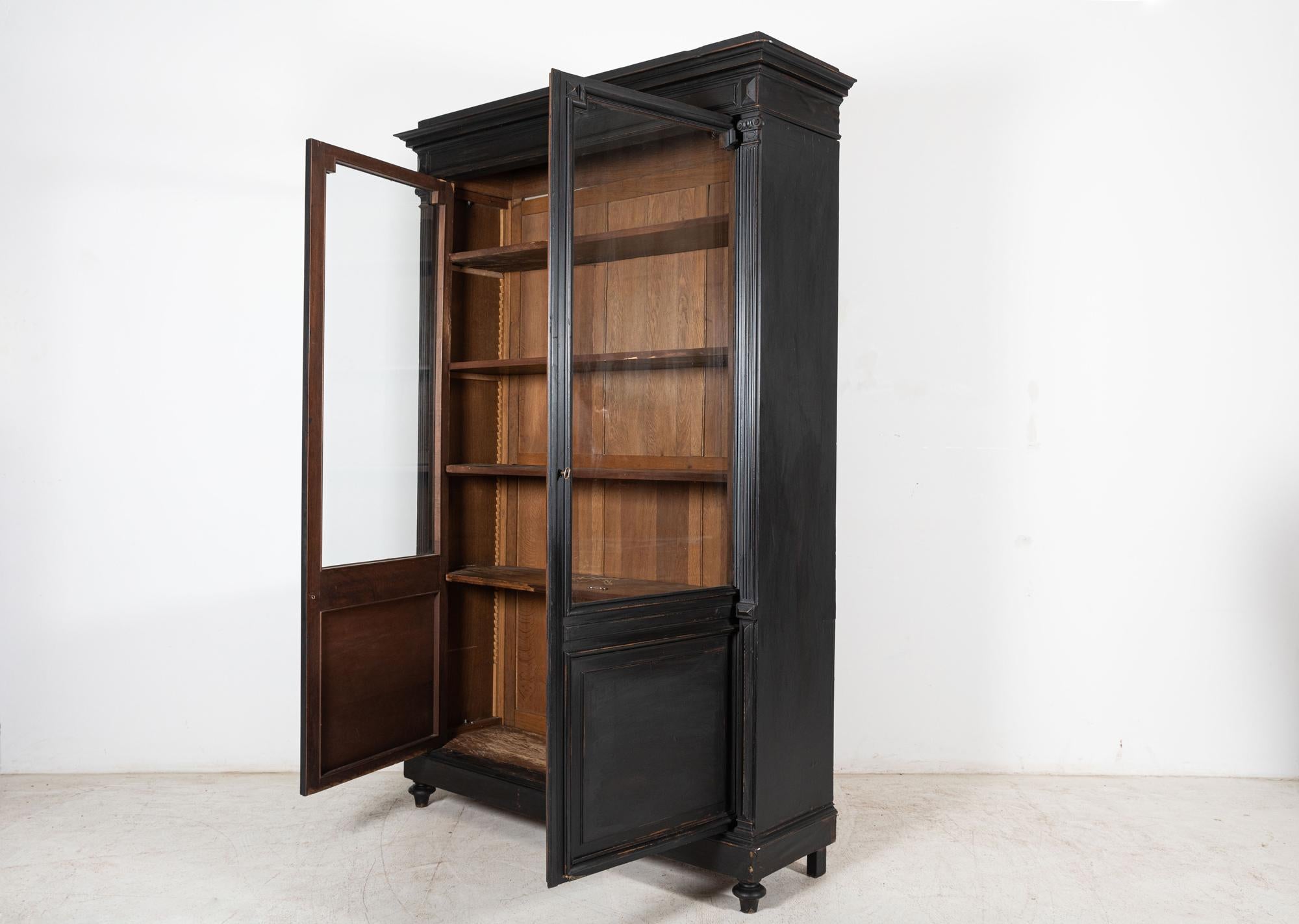Late 19th Century Large 19thC French Ebonized Oak Glazed Vitrine Bookcase