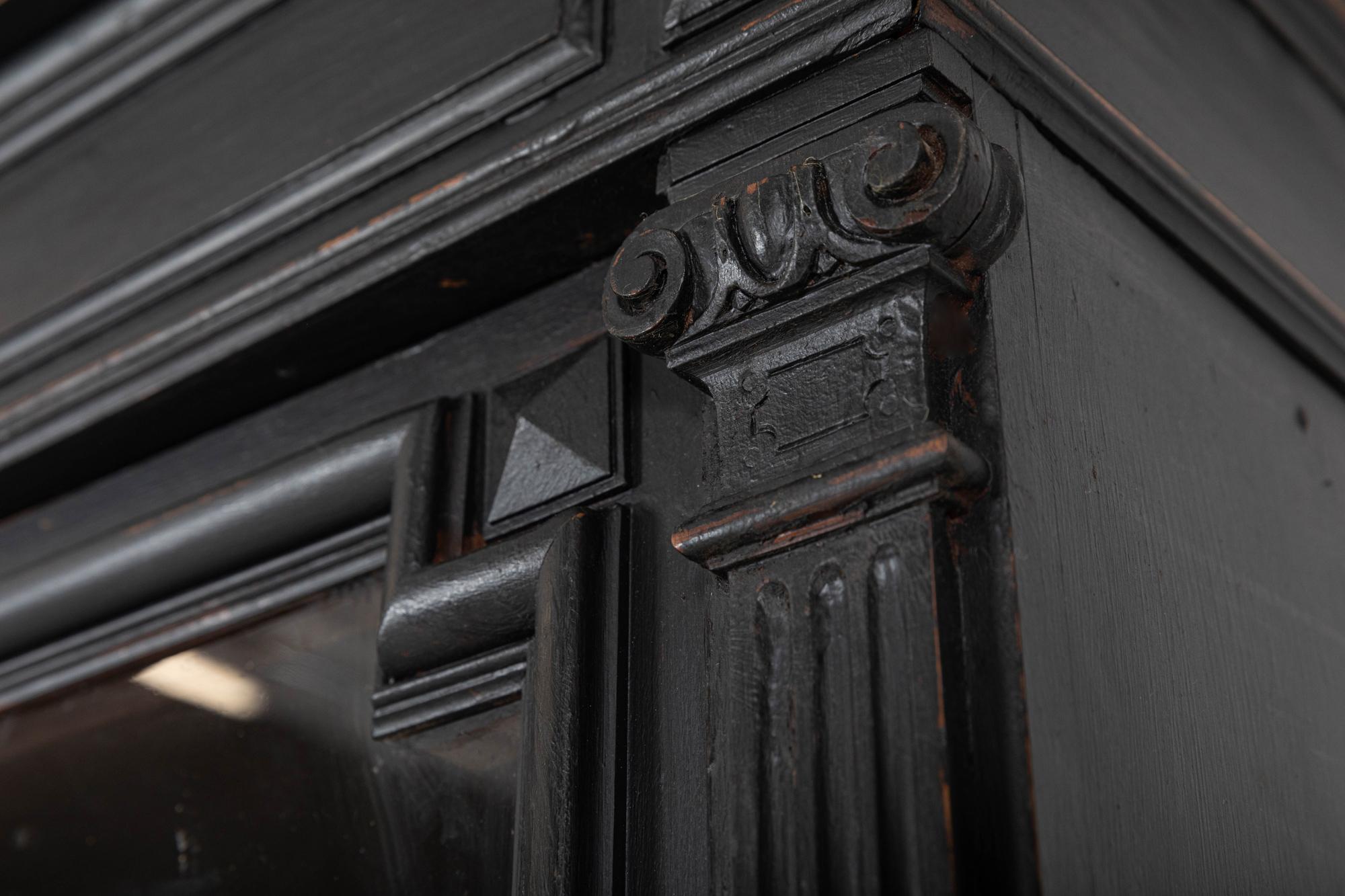 Large 19thC French Ebonized Oak Glazed Vitrine Bookcase 1