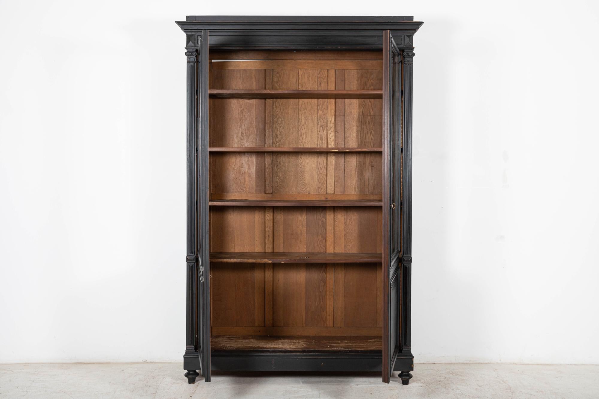 Large 19thC French Ebonized Oak Glazed Vitrine Bookcase 3