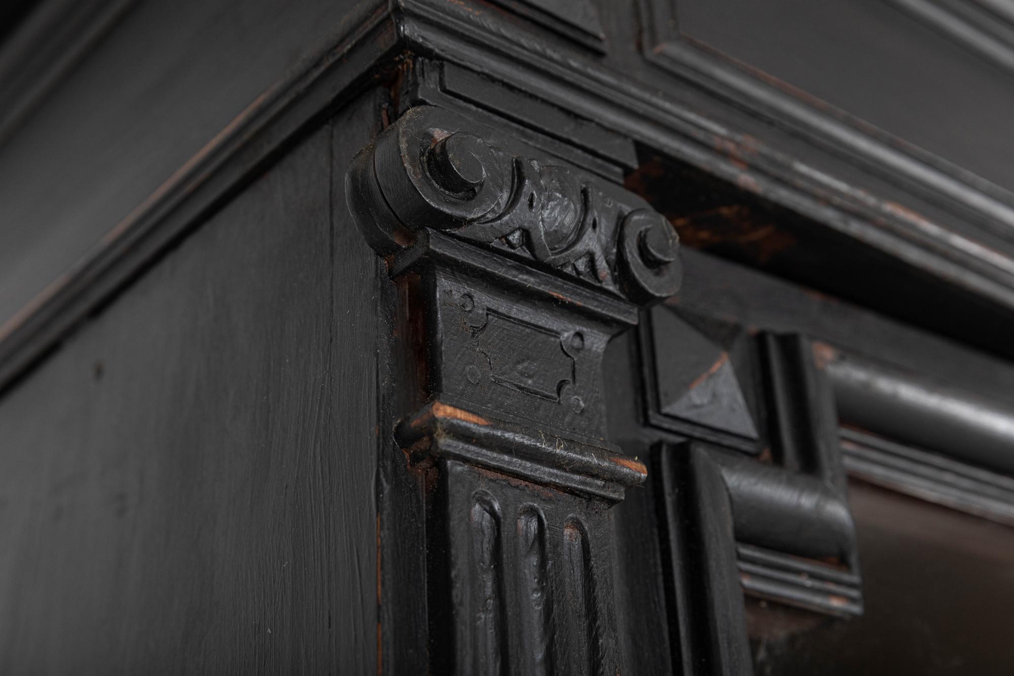 Large 19thC French Ebonized Oak Glazed Vitrine Bookcase 4