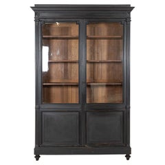 Large 19thC French Ebonized Oak Glazed Vitrine Bookcase
