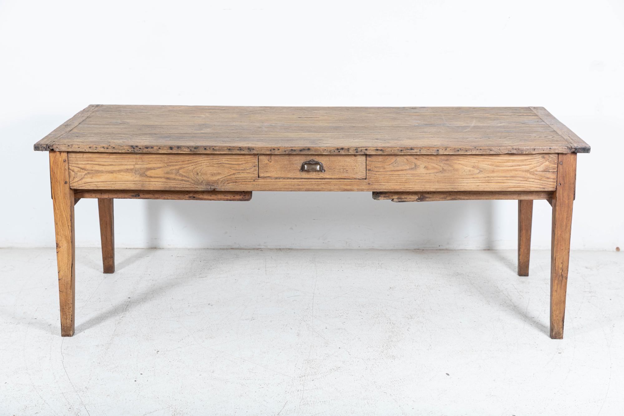 Large 19thC French Elm Farmhouse Refectory Table For Sale 4