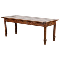 Grande tavolo da fattoria in olmo francese e legno di frutta del XIX secolo