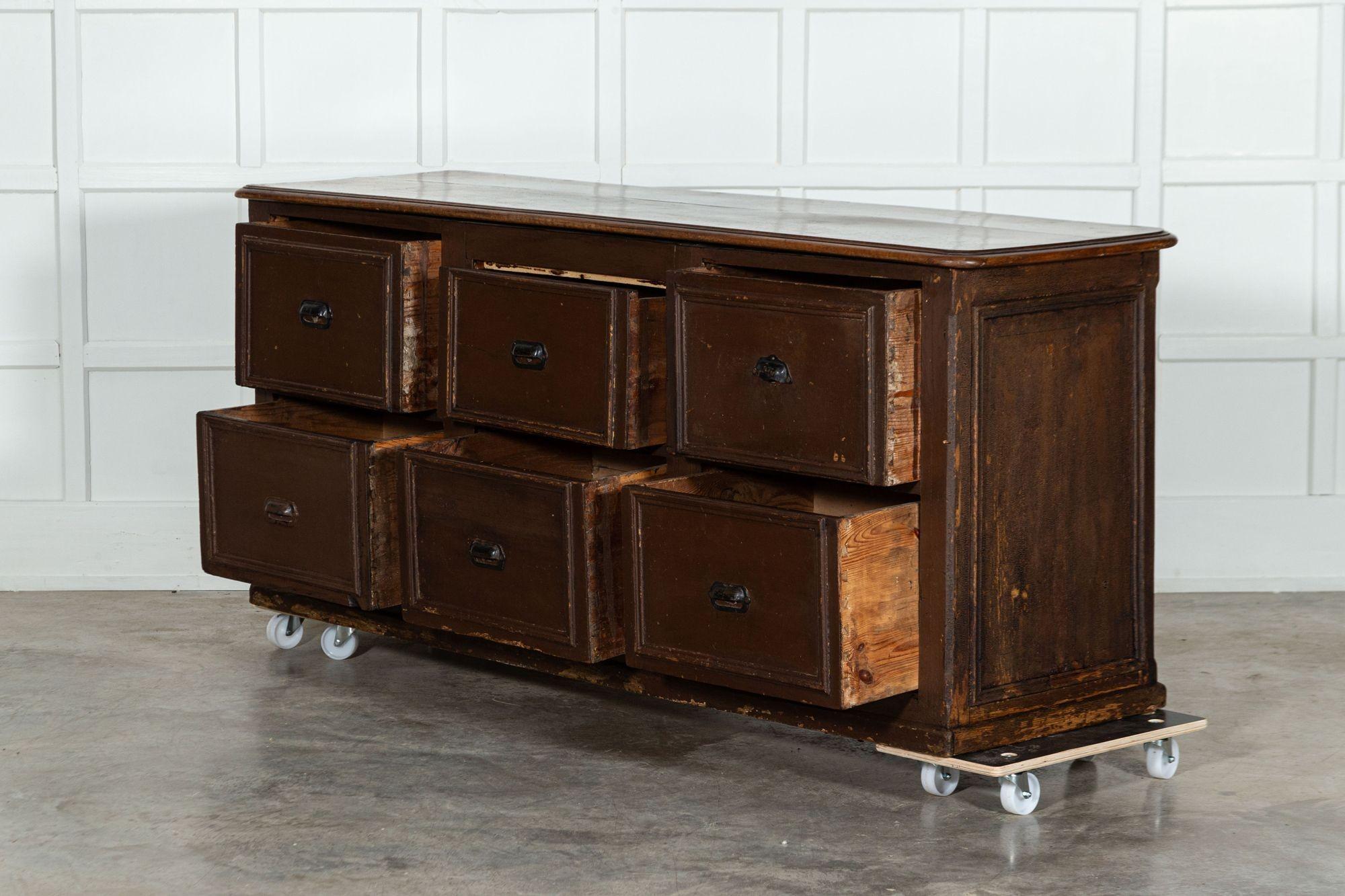 19th Century Large 19thC French Mahogany & Pine Painted Counter Drawers For Sale