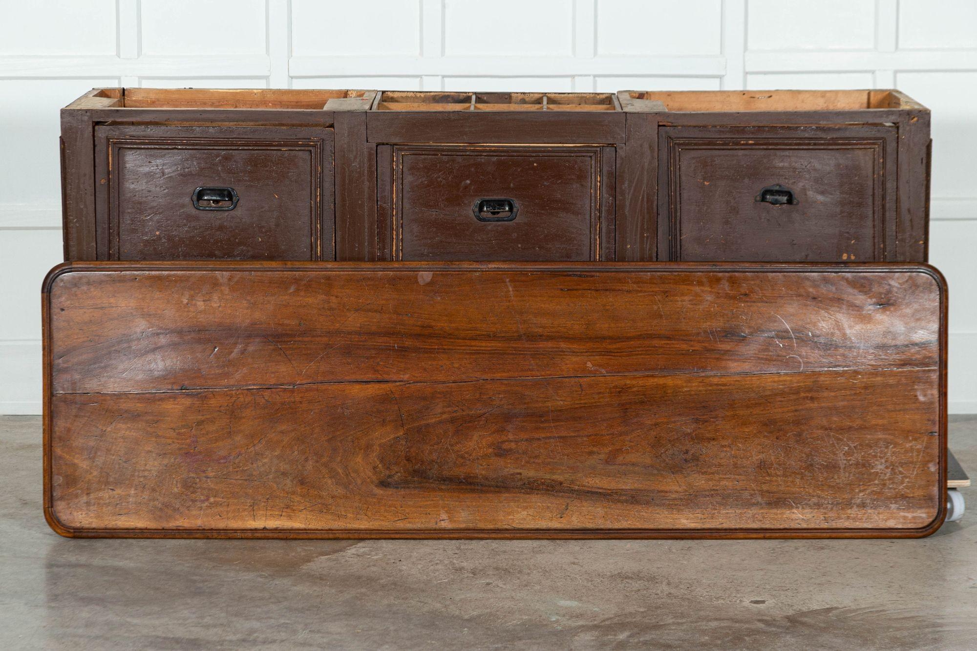 Large 19thC French Mahogany & Pine Painted Counter Drawers For Sale 2