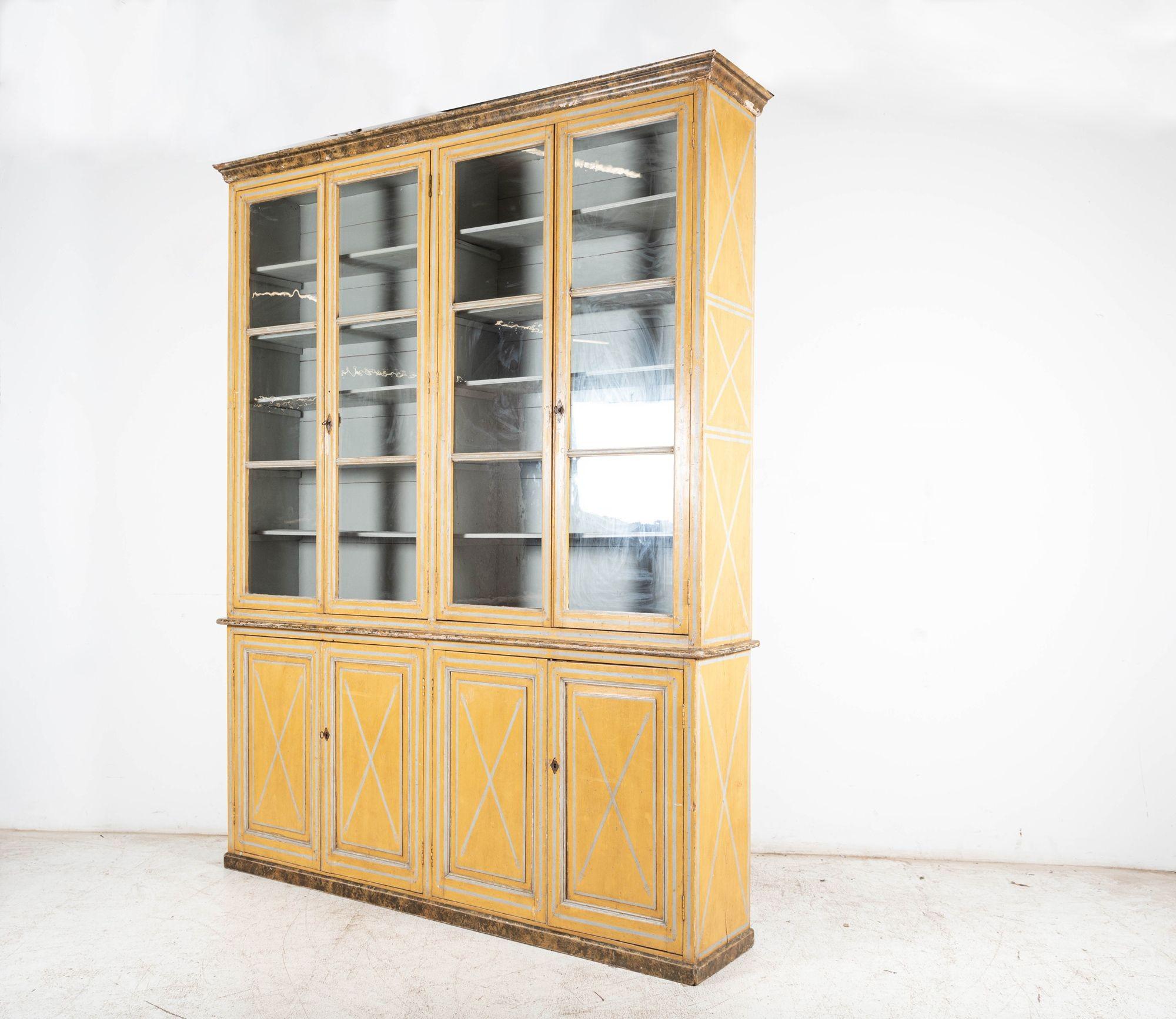 Large 19thC French Painted Pine Glazed Bookcase In Good Condition For Sale In Staffordshire, GB