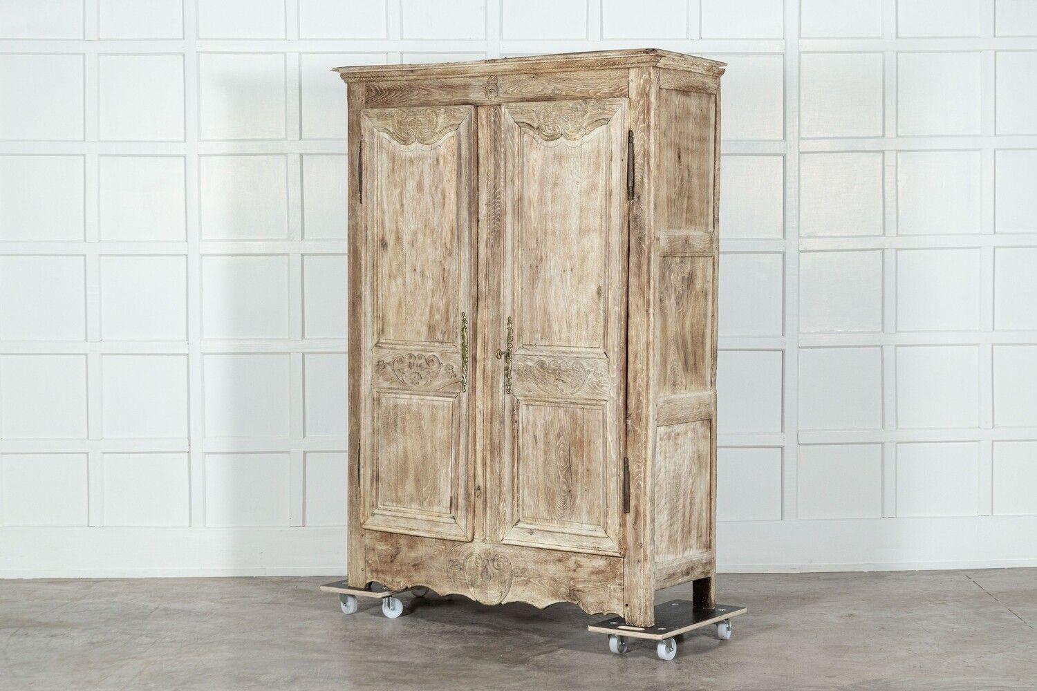 Large 19thC French Provincial Bleached Oak Armoire For Sale 1