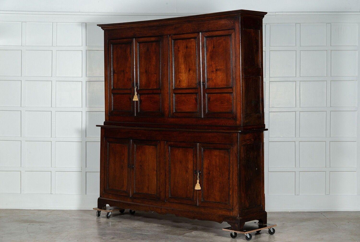 Large 19thC George III English Oak & Fruitwood Housekeepers Cupboard In Good Condition For Sale In Staffordshire, GB