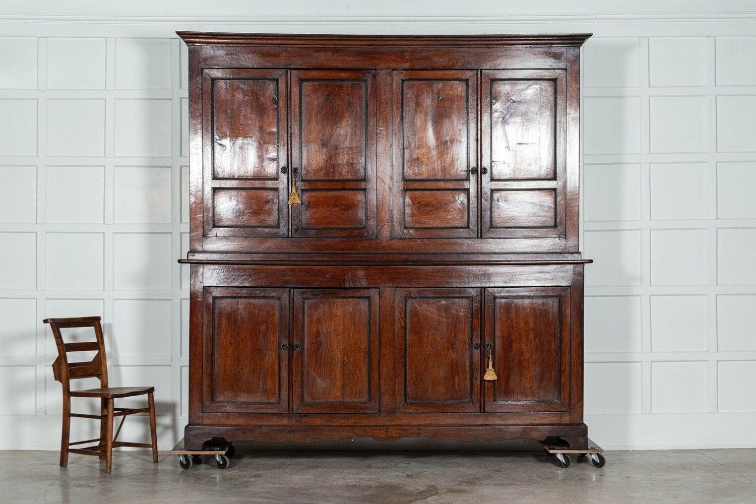 18th Century and Earlier Large 19thC George III English Oak & Fruitwood Housekeepers Cupboard For Sale