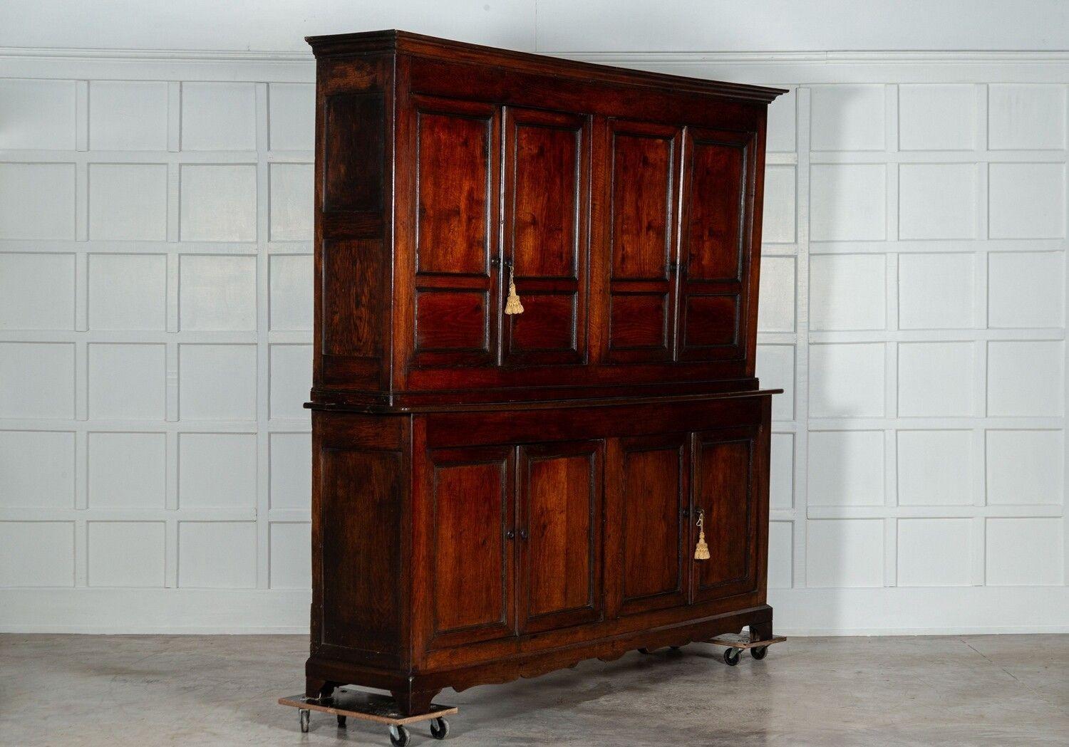 Large 19thC George III English Oak & Fruitwood Housekeepers Cupboard For Sale 1