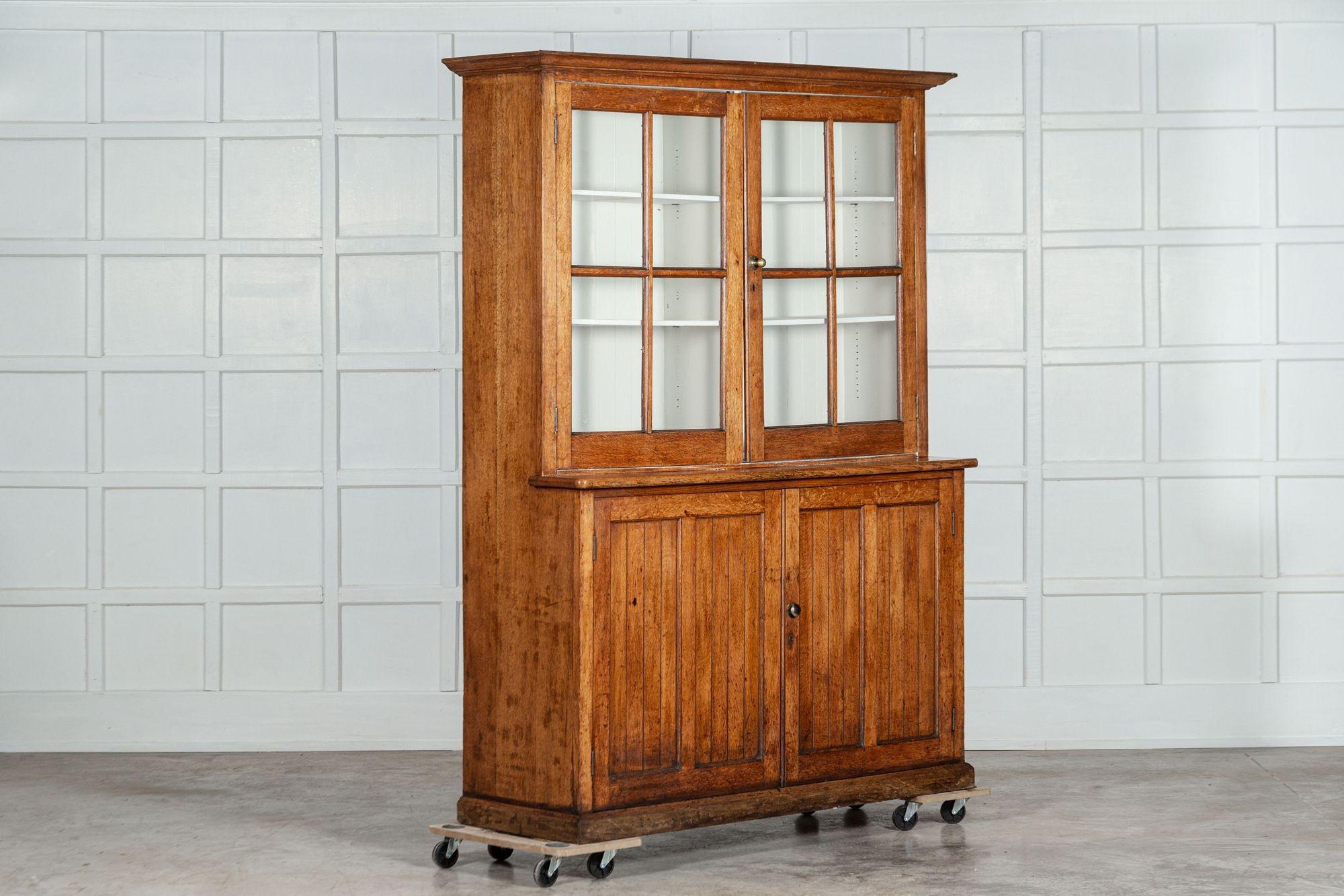 Large 19th century Glazed Oak Bookcase Dresser In Good Condition For Sale In Staffordshire, GB