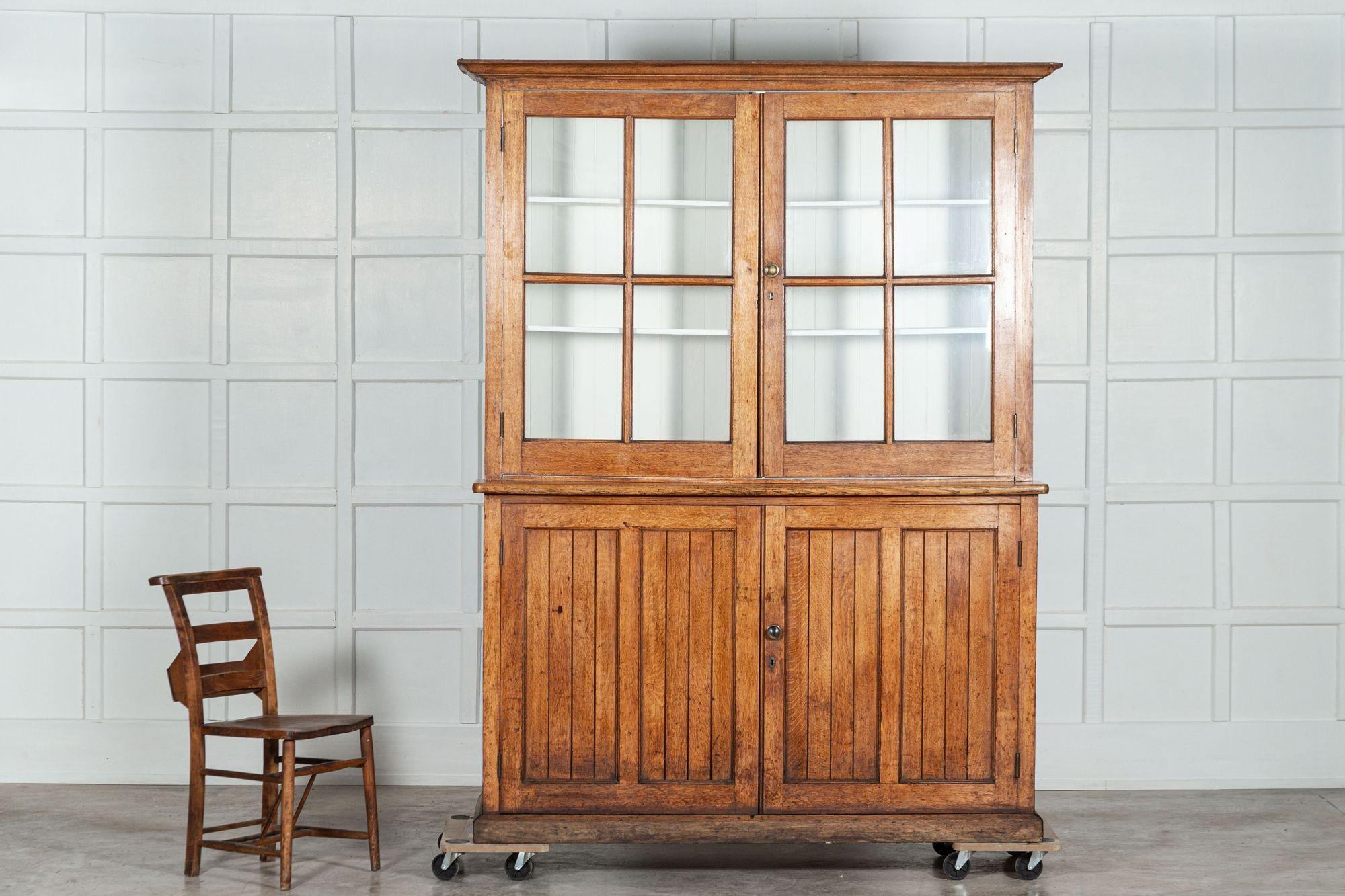 19th Century Large 19th century Glazed Oak Bookcase Dresser For Sale