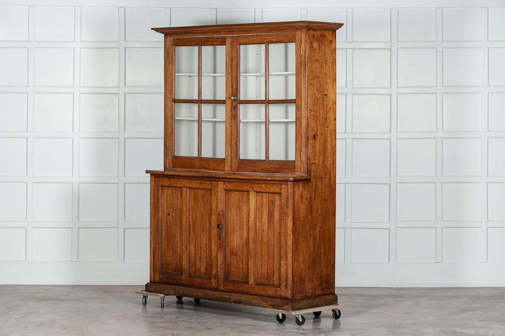 Large 19th century Glazed Oak Bookcase Dresser For Sale 1