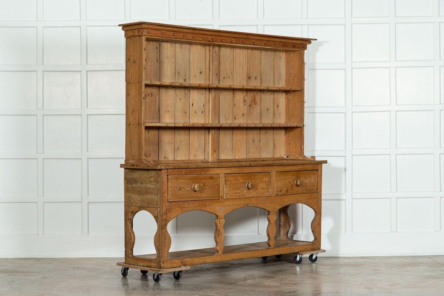 circa 1860
Large 19thC Irish Pine Potboard Dresser
sku 1681
Base W191 x D49 x H79 cm
Top W200 x D36 x H108 cm
Together W200 x D49 x H187 cm