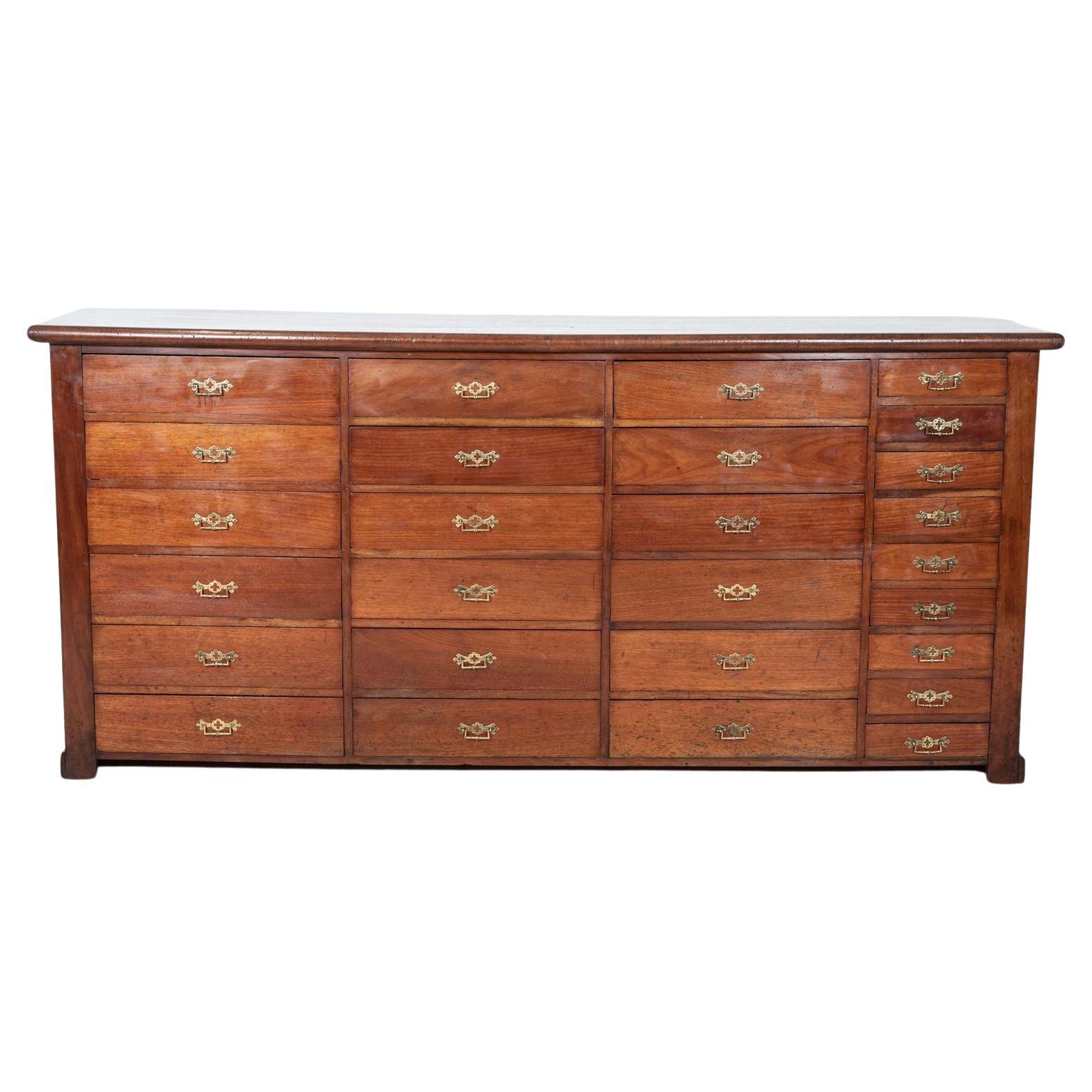 Large 19thC Mahogany Museum Bank of Drawers Cabinet For Sale