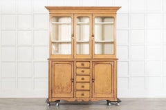 Large 19thC Painted English Pine Glazed Dresser