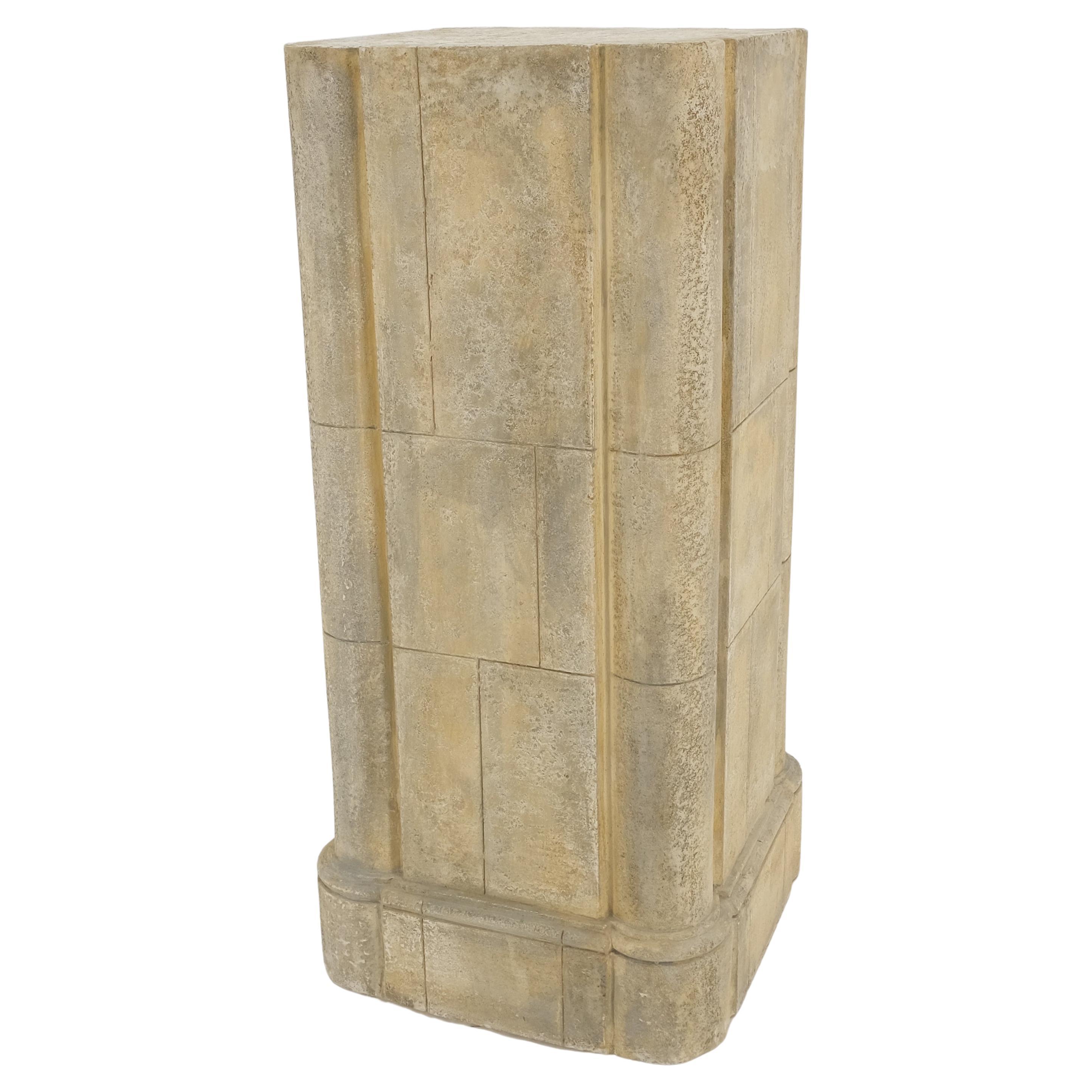 large 19x19 Square Faux Travertine 41" Tall Carved Geometric Decorative Pattern  For Sale