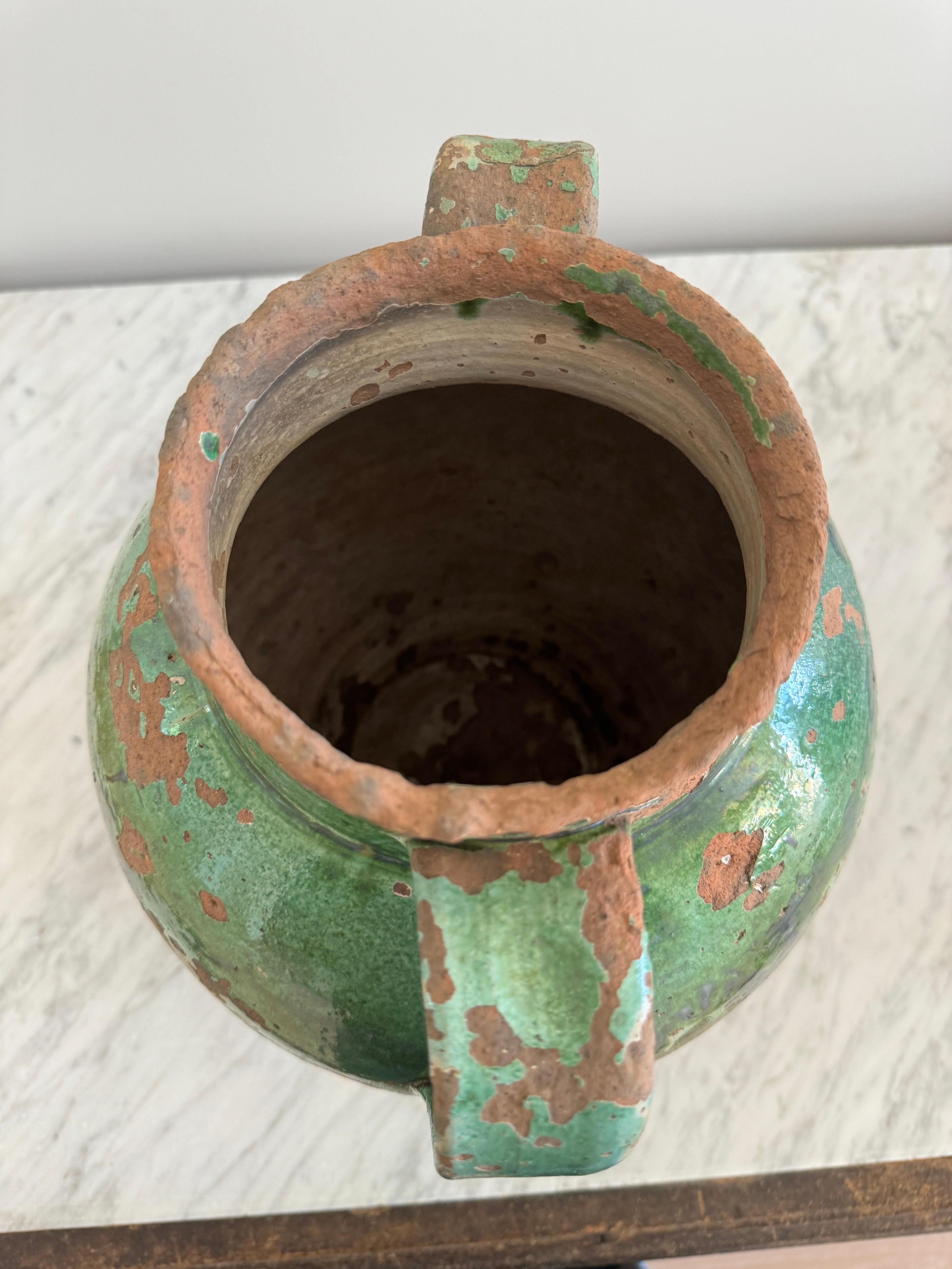 Vaso grande a 2 manici con smaltatura verde in vendita 3