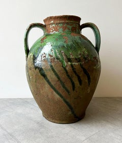 Large 2 Handle Pot with Green Glaze