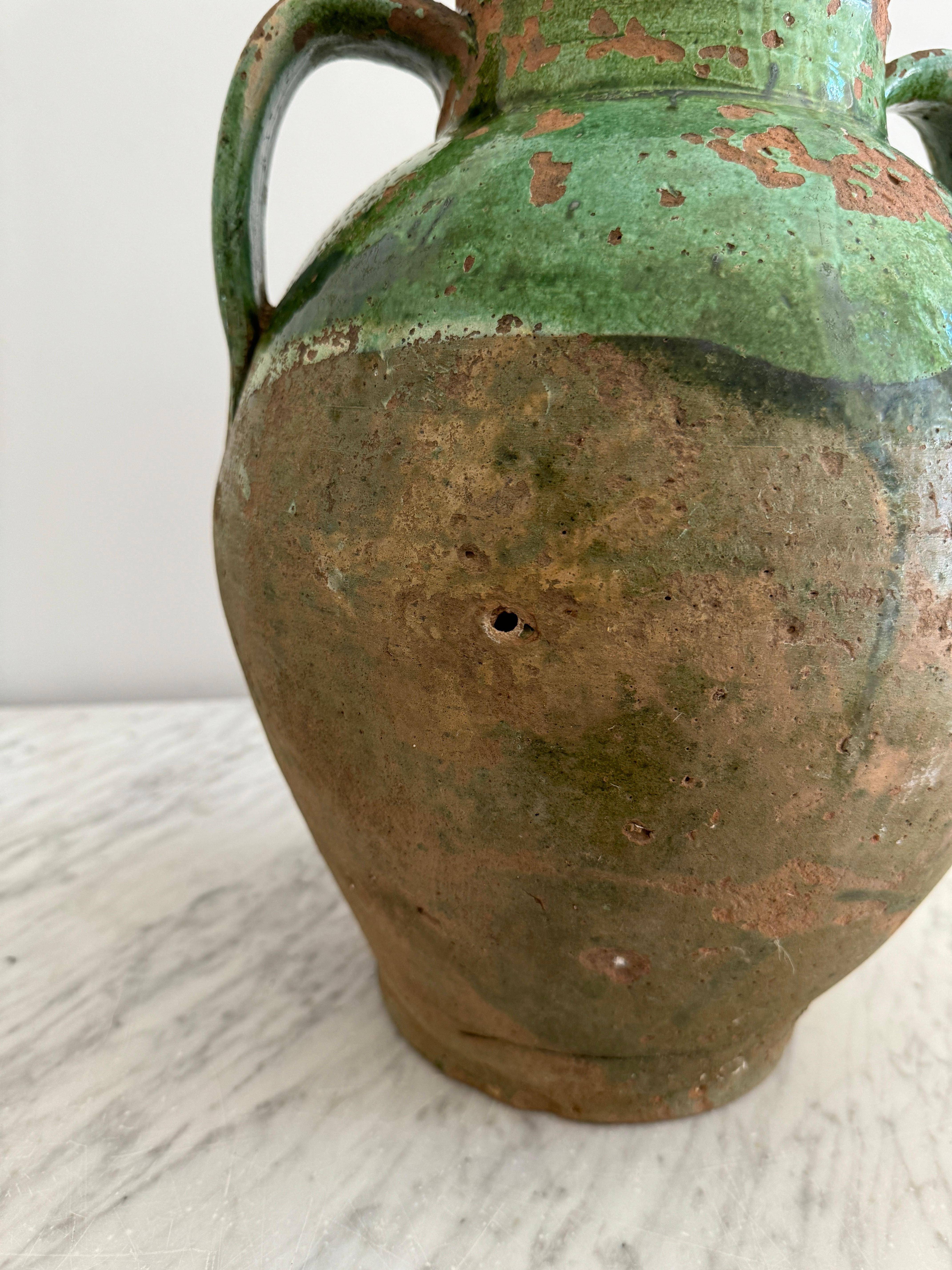 XVIII secolo Vaso grande a 2 manici con smaltatura verde in vendita