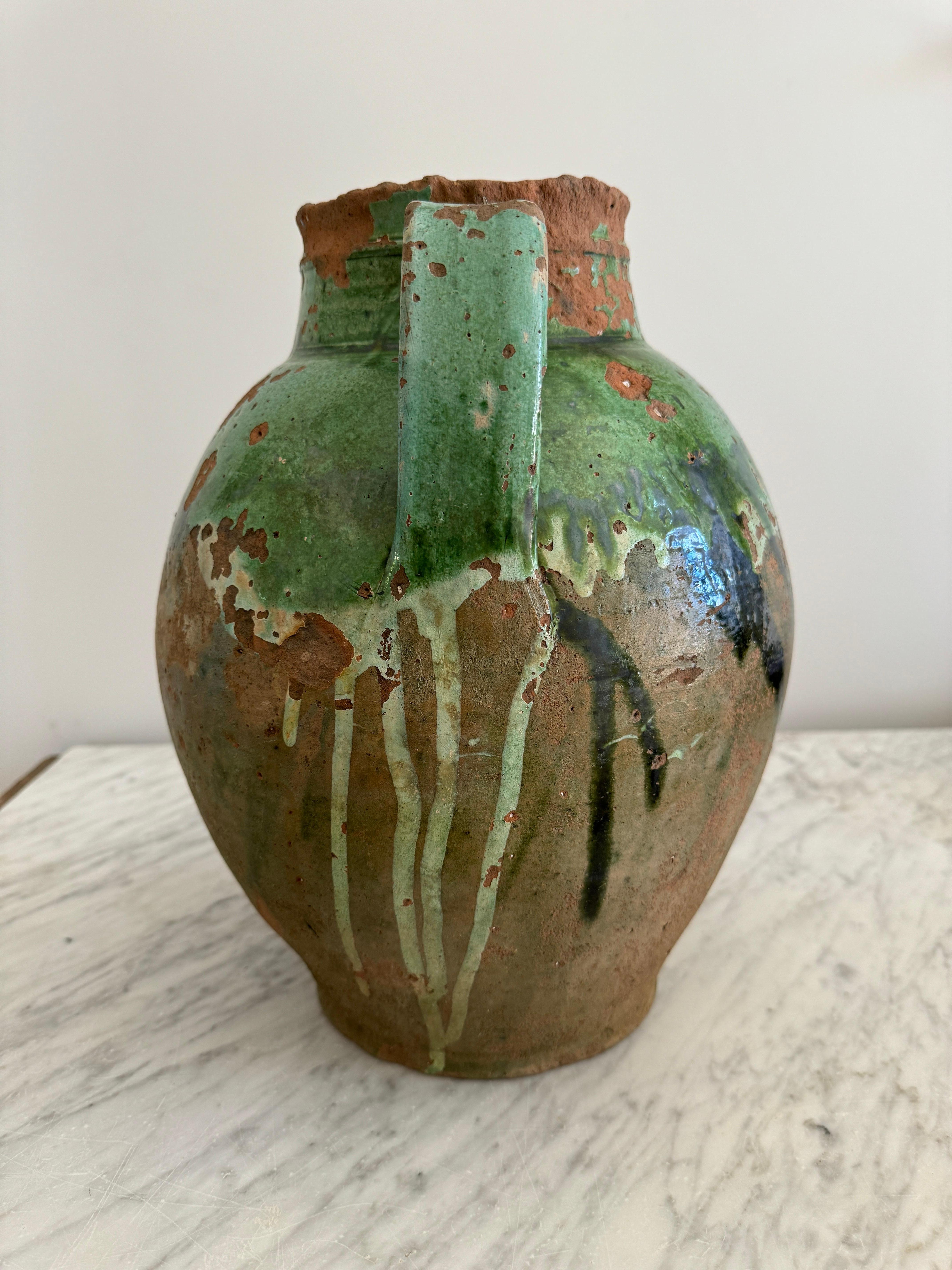 Vaso grande a 2 manici con smaltatura verde in vendita 2