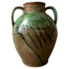 Large 2 Handle Pot with Green Glaze