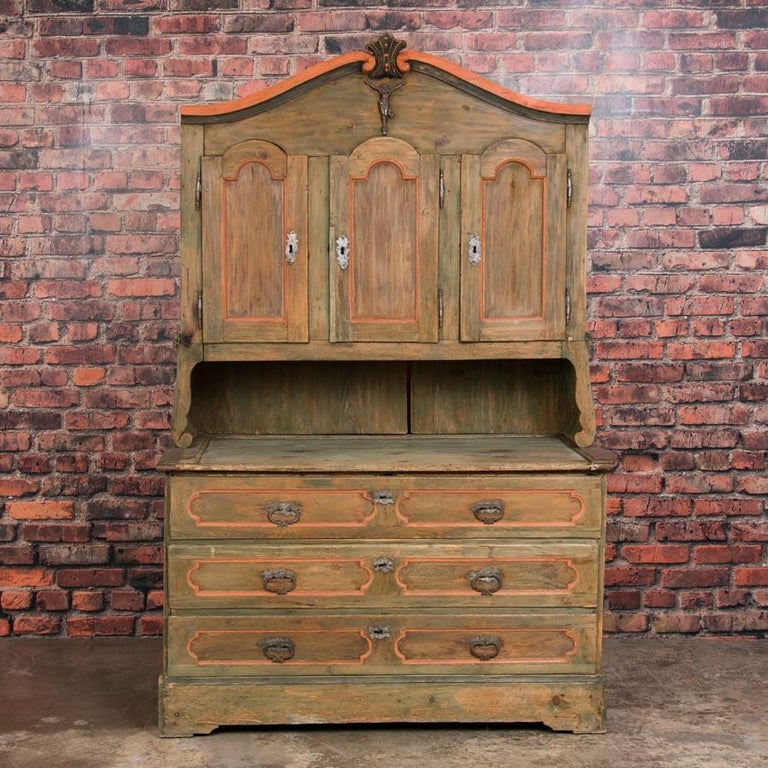Large 2Piece Antique Green Painted Pine Cupboard at 1stDibs