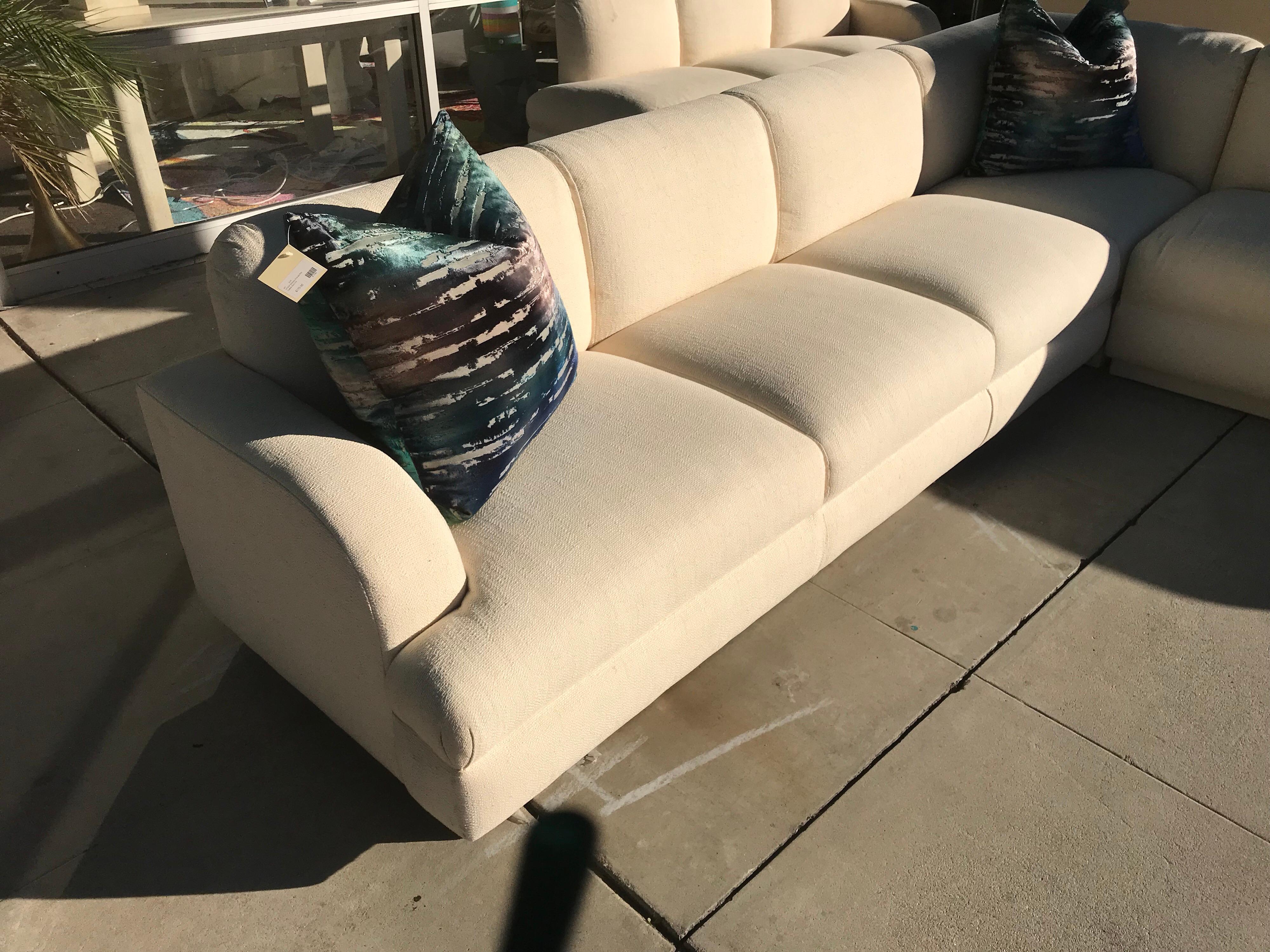 This amazing sectional came from the living room of an extremely large vintage Rancho Mirage estate design by the late Steve Chase. All the upholstered pieces including the sectional in this listing are done in the same textured off-white designer