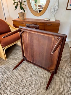 Large 2 tier corner table in a warm cherry finish, blending form and function
