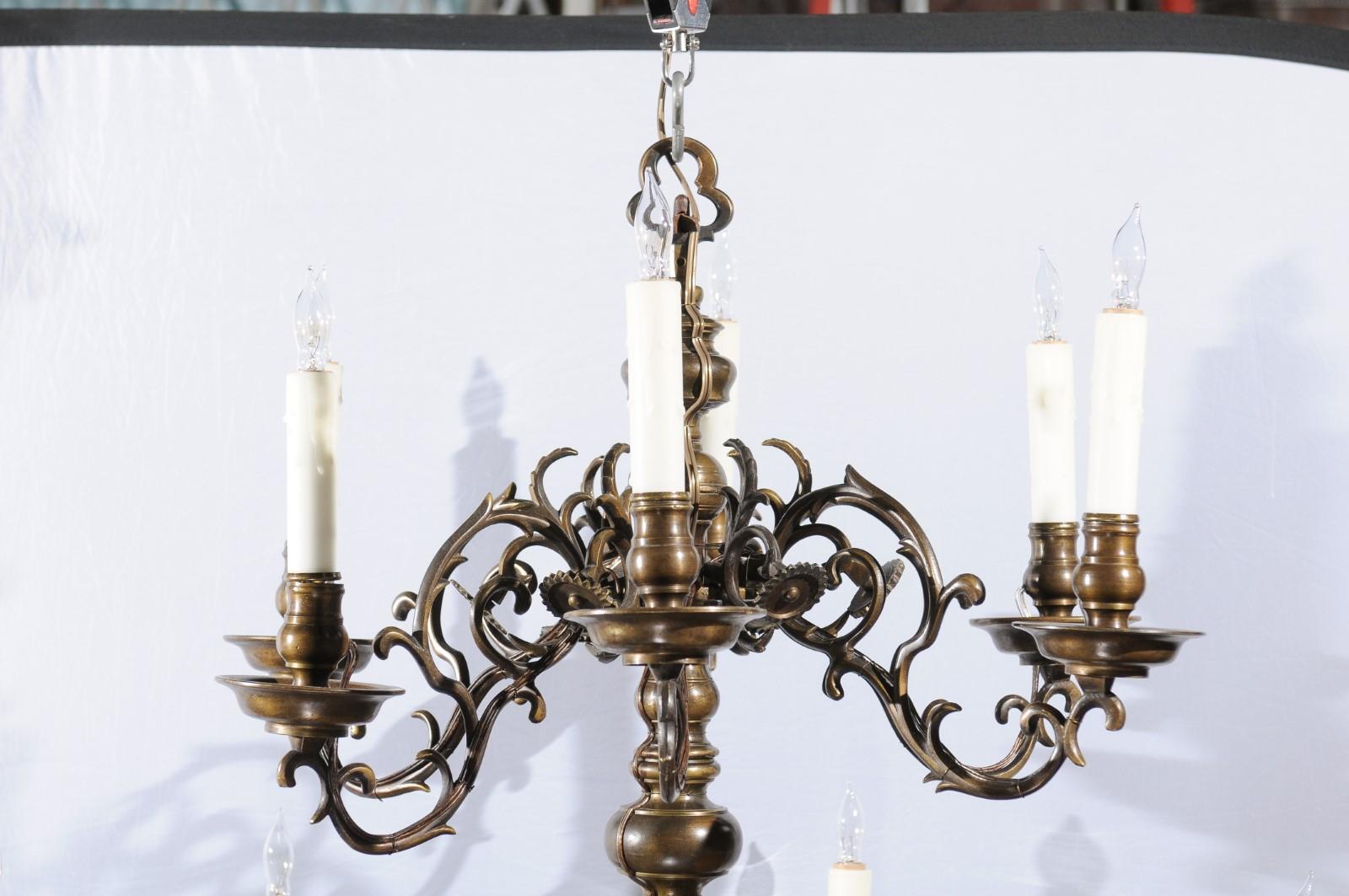 Large 2-Tier Dutch Brass Chandelier with 12 Lights, 18th Century For Sale 1