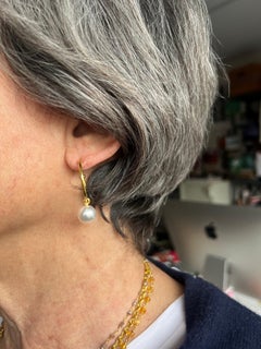 Large 20 Karat hoops with South Sea Akoya white Pearls