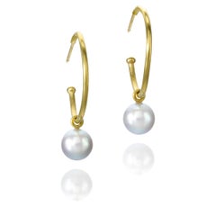Large 20 Karat hoops with South Sea white Pearls