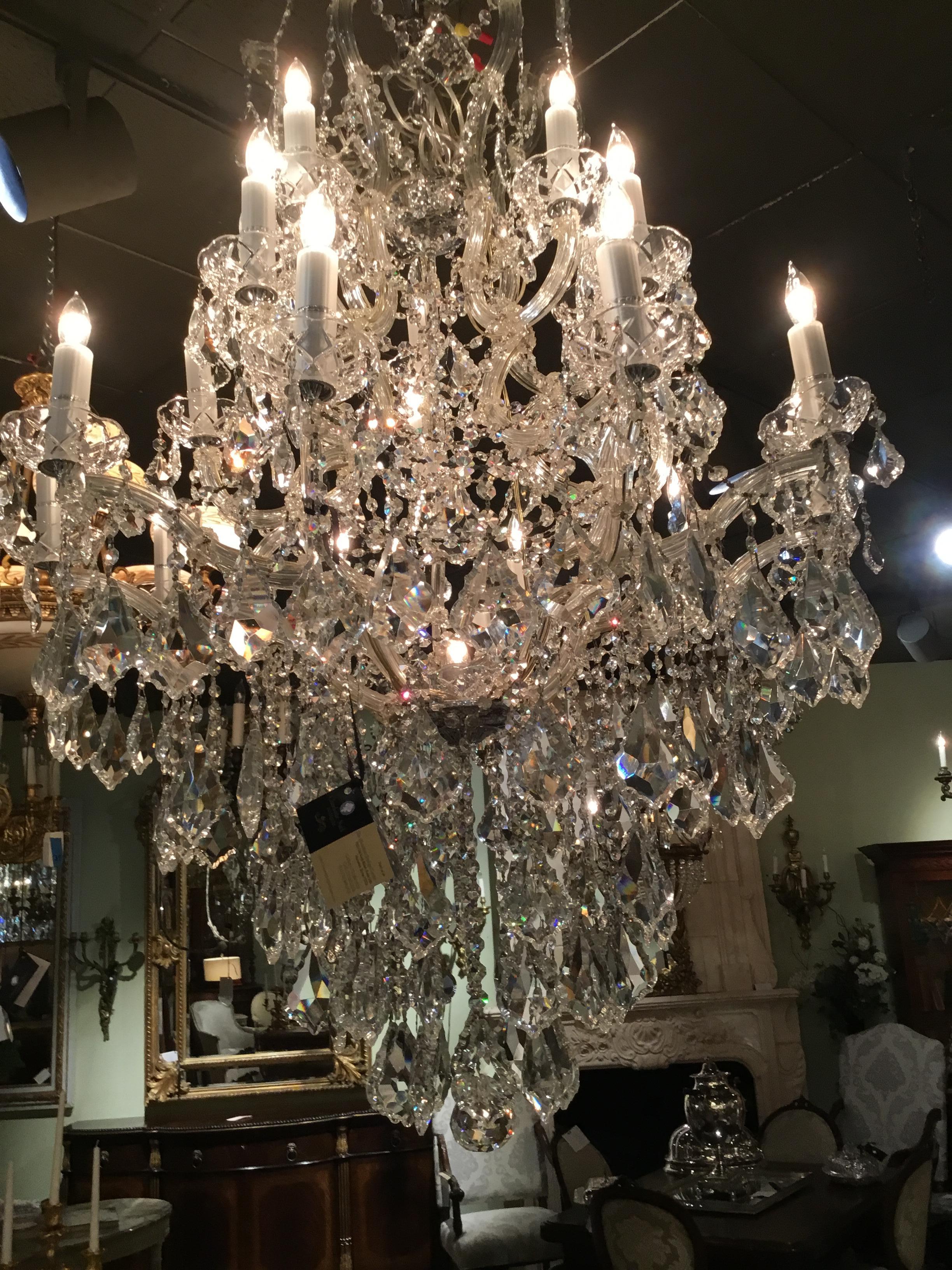 Large 20-Light Crystal French Style Chandelier with Glass Arms 1