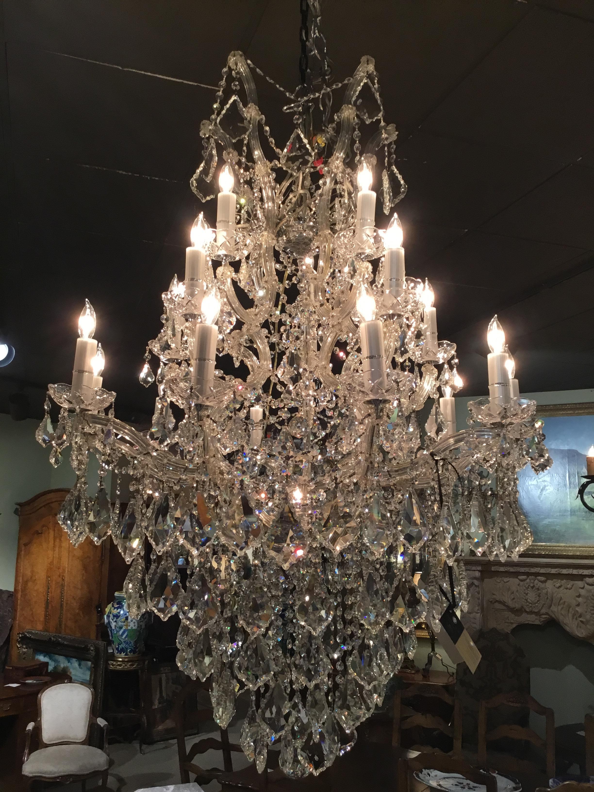Large 20-Light Crystal French Style Chandelier with Glass Arms 2