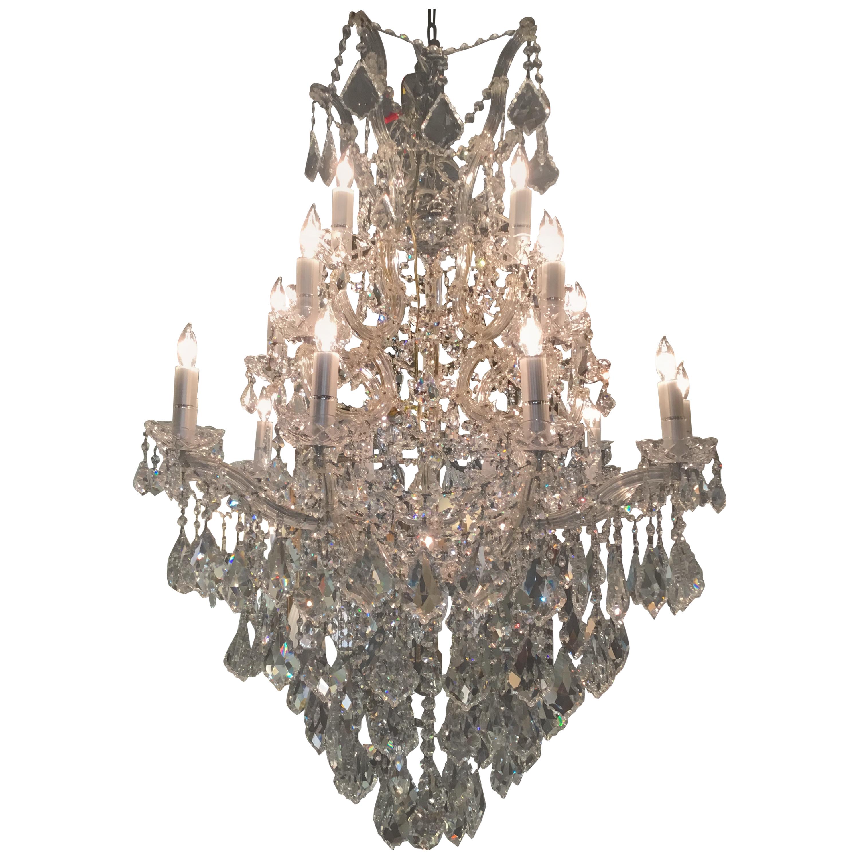 Large 20-Light Crystal French Style Chandelier with Glass Arms